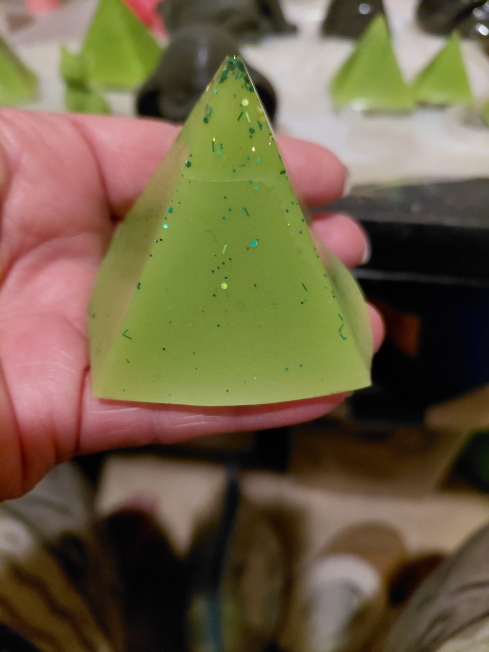 Handmade Green Pyramid Decorative Soap with Glitter